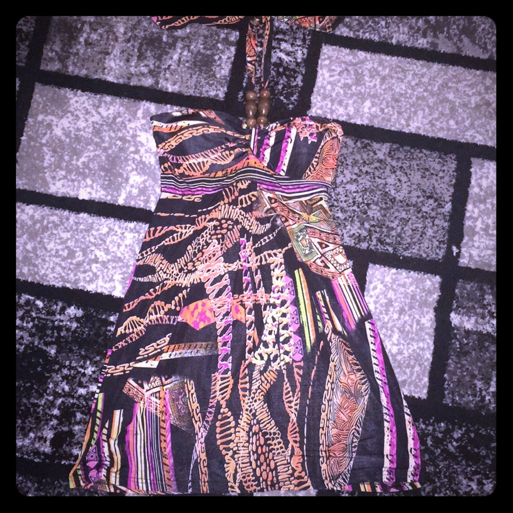 Multicolored halter dress with beads